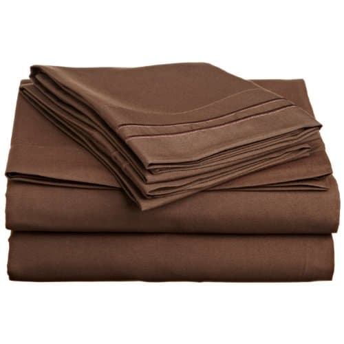 Lamma Loe Silky Soft Luxurious Supreme Microfiber 4-Piece Sheet Set With Embroidered Pillow Cases, Queen, Chocolate Brown