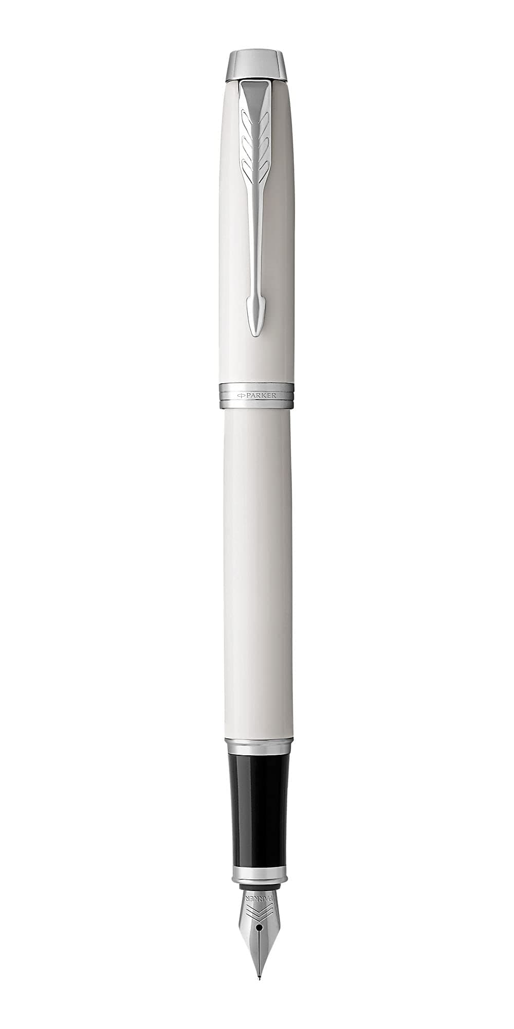 PARKER IM Rollerball Pen, White Lacquer with Fine Point Black Ink Refill (1931674), White and Chrome