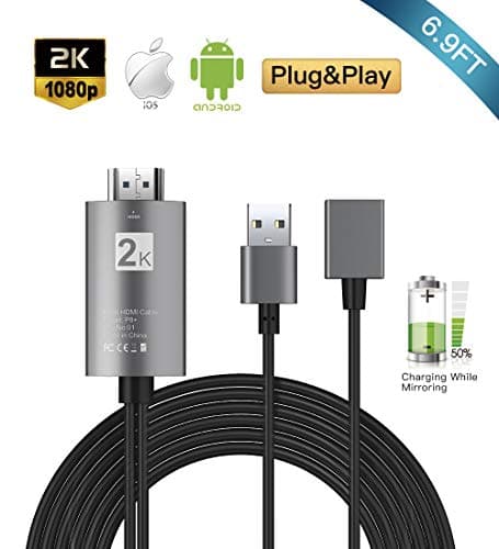 OJA HDMI Cable 6.9ft, 3 in 1 Phone Mirroring Cable, Compatible with iPhone iPad Android Phones to HDMI Adapter Cables, 1080P HD Digital Adapter for Phones to TV/Projector/Monitor, Plug and Play
