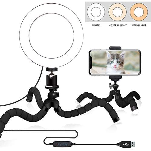 Ring Light with Flexible Tripod Stand & Cell Phone Holder Compatible with All Smart Phone,3 Light Modes Dimmable LED Camera Light for Selfie, YouTube Video,Makeup,Live Streaming