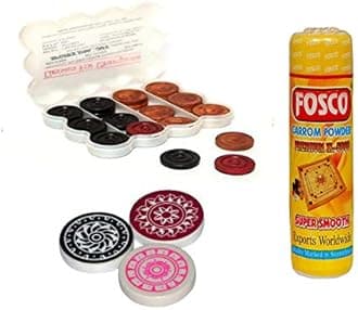 Optimus® Premium Carrom Combo H - 250 gm Disco Carrom Powder 1 Set Wooden Carrom-Men Coins & 3 Acrylic Strikers
