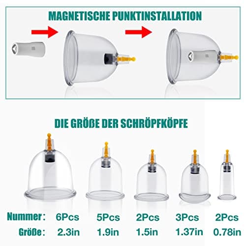 Cupping Therapy Chinese Suction Cup, 18 Pcs Suction Cups Set for Face and Body, Professional Anti Cellulite and Relax Muscles, with Acupressure Point Magnets (Storage Suitcase)