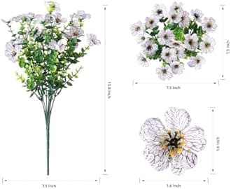 HyeFlora Artificial Flowers for Outdoor Indoor Garden Home Decoration, Faux Flower Daisy with Eucalyptus Leaves Fake Plants Greenery Boxwood Porch Patio, 12 Bundles (Creamy White)