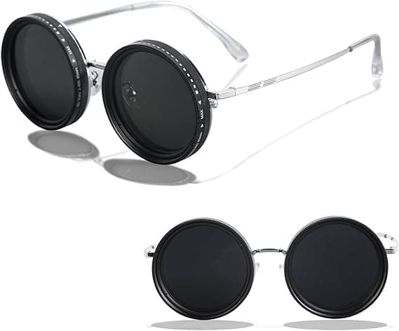 Adjustable Tint Round Polarized Sunglasses for Men – 1-9 Gears, ND Filter Lens, Tinted Eyewear for Beach & Outdoor Activities