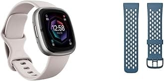 Sense 2 Health and Fitness Smartwatch with built-in GPS,advanced features & Versa 3/Sense Sport Band Accessory, Sapphire/Fog Grey, Large
