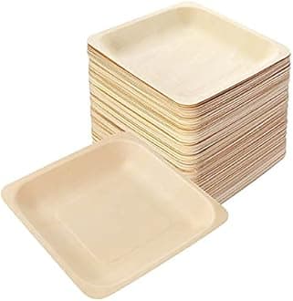 Perfectware Earth Friendly All Natural Premium Quality 100% Compostable & Biodegradable 5 Inch Birch Wood Disposable Plates. Great for Parties, Wedding Events (5.5" x 5.5" Appetizer Plate) 25 pc