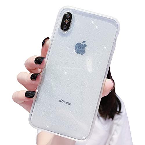iPhone X/XS Case,Anynve Clear Glitter Bling Sparkle Case [ Anti-Shock Matte Edge Bumper Design] Cute Slim Soft Silicone Gel Case Compatible for Apple iPhone X/Xs 5.8''-Clear