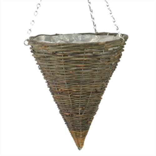 Kingston ToolsRattan Cone Plastic Lined Hanging Basket 12 Inch