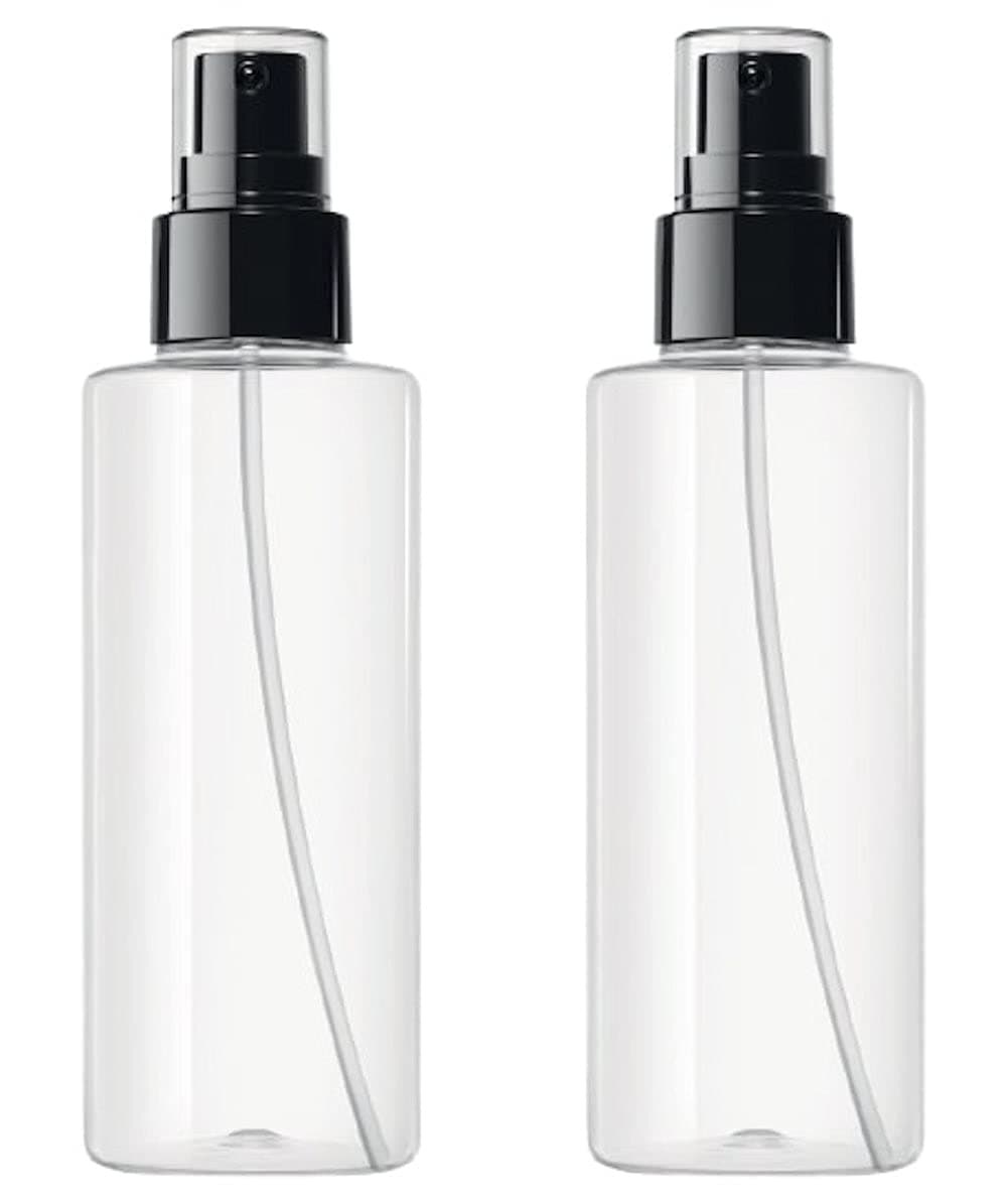 mastBus Plastic Empty Travel Perfume Refill Bottle, Fine Mist Black Sprayer 100 ML, Set of 2, Transparent