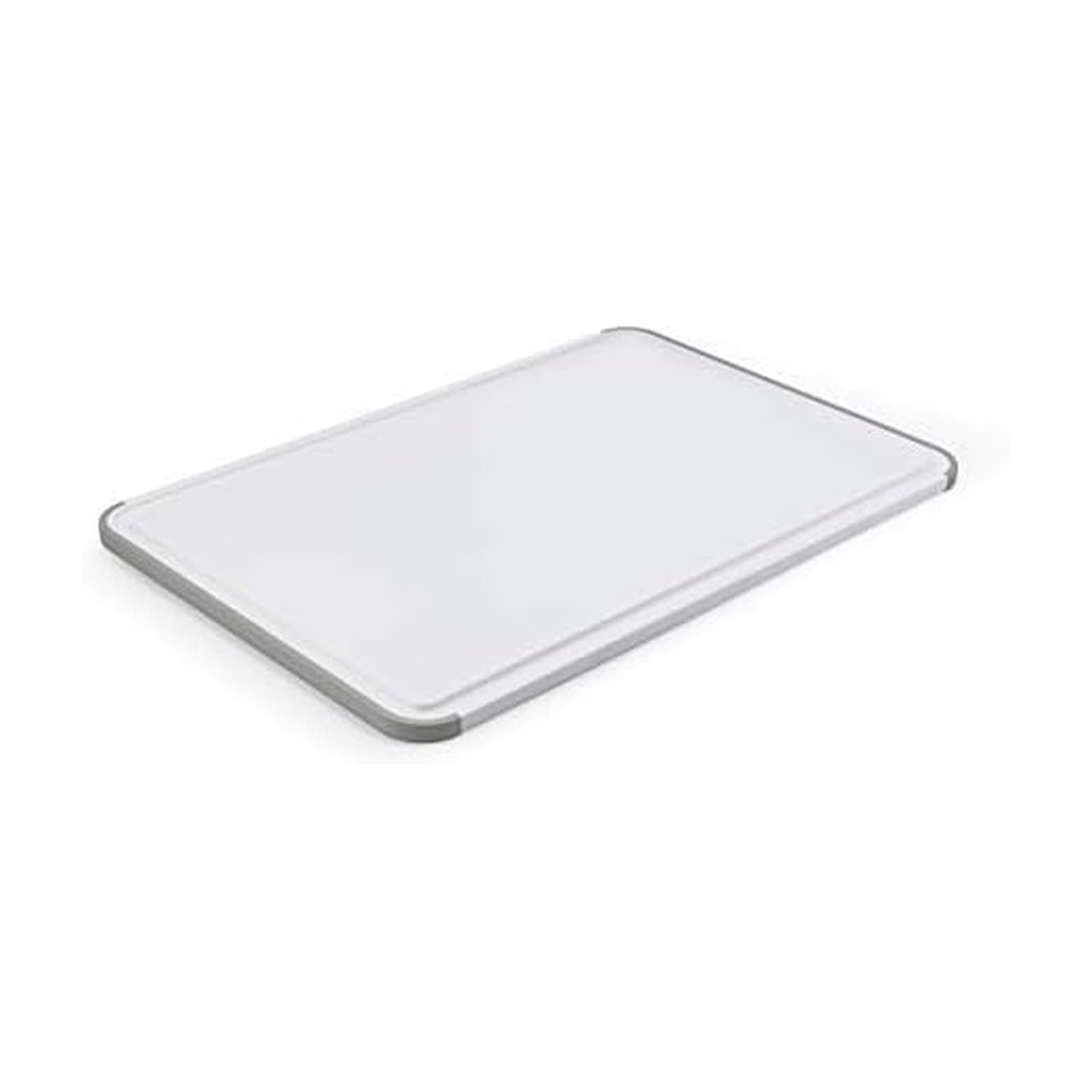 Classic Plastic Cutting Board with Perimeter Trench and Non Slip Edges, Dishwasher Safe, 12 inch x 18 inch, White and Gray