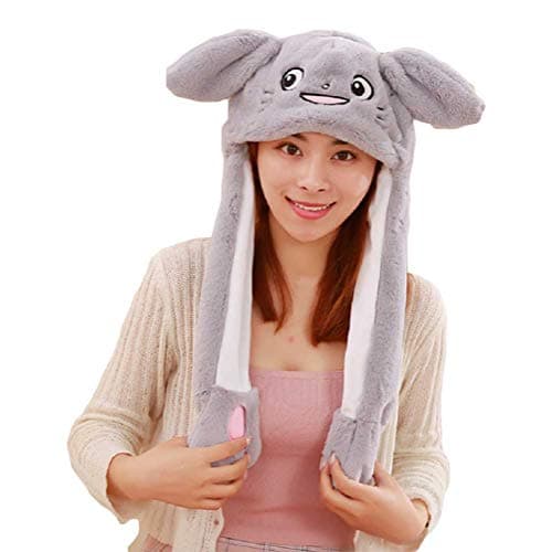Binpure Funny Plush Animal Hat Ear Moving Jumping Hat When Pressing The Paws (Grey cat)