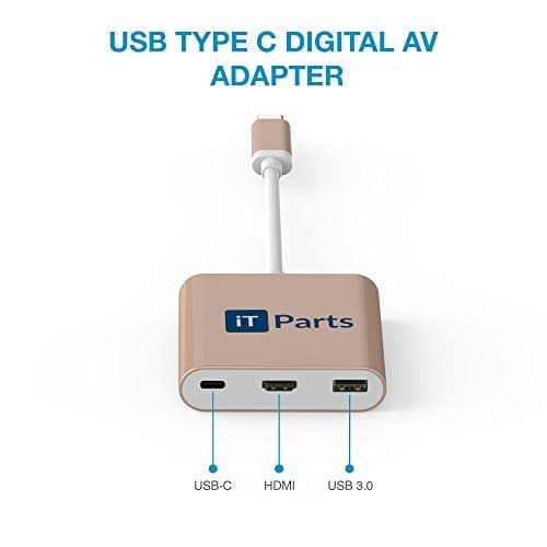 iTParts USB-C to HDMI (AV) Adapter, USB Type-C to Multi Adapter USB C Charging Port and USB 3.0 (Rose Gold)