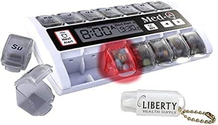 Digital Pill Box Organizer, 2 Beep Reminder, LED Alert, WHITE