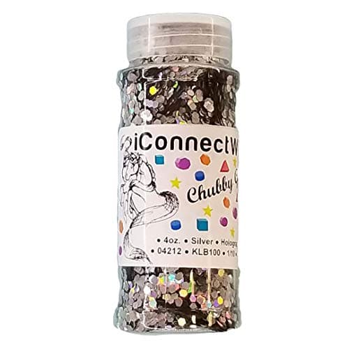 iConnectWith Glitter – Silver, Chubby Holographic Glitter; Multi-use for Crafts, Decorations, Nail Art, Makeup, Tumblers, Resin Art, and DIY Projects