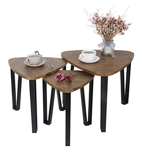 Nouva Industrial Nesting Coffee End Side Night Table, Modern Living Room Stacking Side Tables Sturdy and Easy Assembly Furniture for Bedroom Home Office (Set of 3)