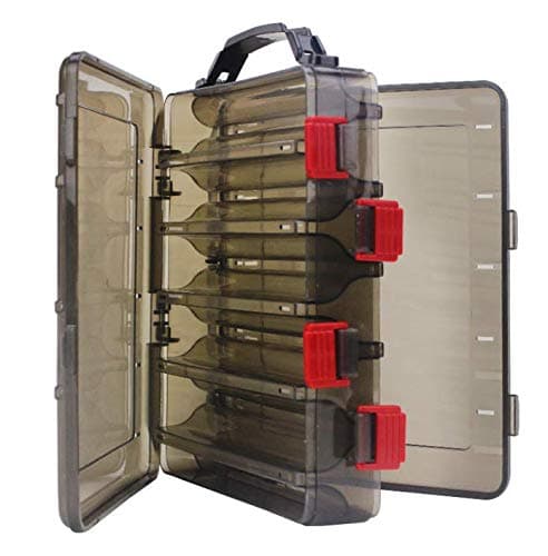 Double-Sided Fishing Lure Hook Tackle Box Visible Hard Plastic Clear Fishing Lure Bait Squid Jig Minnows Hooks Accessory Storage Case Container (Brown-10 Slots)