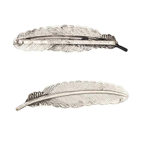 Lux Accessories Boho Casted Burnished Silver Two Feather Hair Clips Set (2pc)