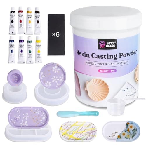 LET'S RESIN Resin Casting Powder Starter Kit, 1000g Fast Curing Odorless Casting Powder, 20-30 Minute Demolding, Water Activated Plaster Powder Casting Kit for DIY, Easy Mixing & Self-Leveling