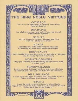 Nine Noble Virtues Print 8 1/2 x 11