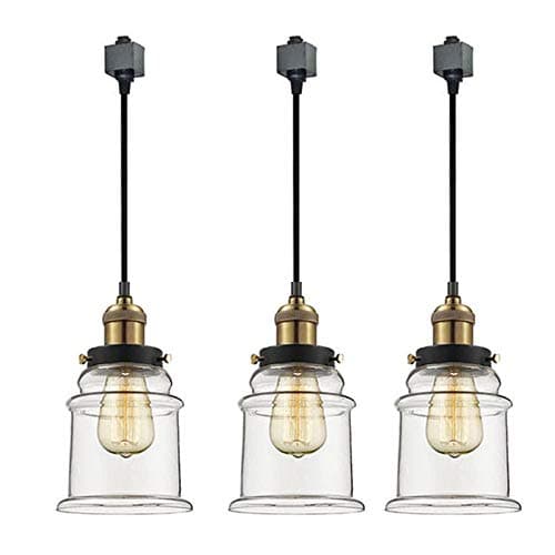 Kiven 3-Light H System Track Lighting Pendants,Clear Glass Shade Fitting Track Light Kit, TB0213-50CM-Bulb Included