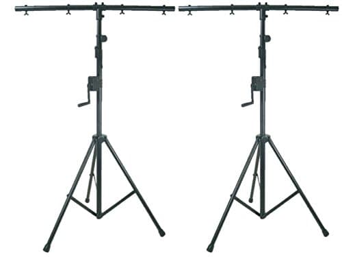 2 x QTX Heavy Duty High Quality DJ Disco Winch Wind Up T-Bar Lighting Stand