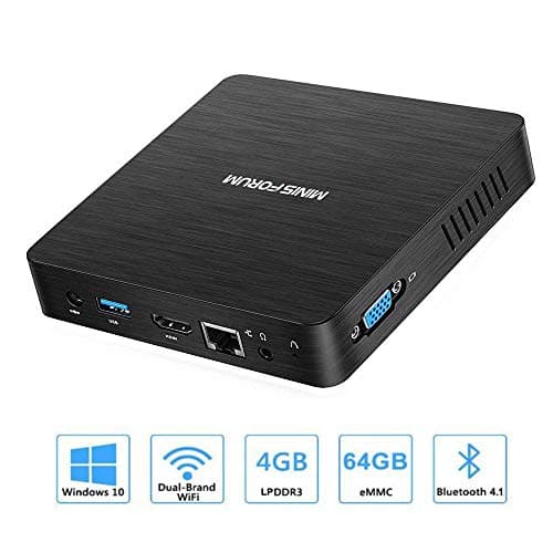 Fanless Mini PC, Intel x5-Z8350 HD Graphics Desktop Mini Computer Windows 10 Pro(64bit), DDR3L 4GB 64GB eMMC Built-in 2.4G/5G WiFi/BT 4.1/1000M LAN/HDMI/VGA Dual Output