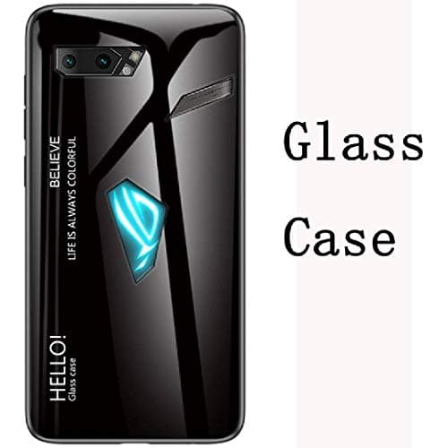 Asus ROG Phone2 II ZS660KL Case, Artical Excelling Gradient Texture Print Glass Mirror Back Slim Cover, TAITOU Cool Light Thin Hybrid Slim Phone Case for Asus ROG Phone 2 II ZS660KL Black