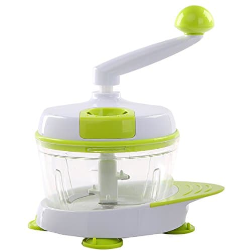 Migecon Manual Chopper Vegetable Hand-powered Crank Blender with 3 Blades Powerful Food Processor Apply to Onion Garlic Nuts Herbs for Salsa Salad Pesto Coleslaw Puree 6 Cups Capacity, Green
