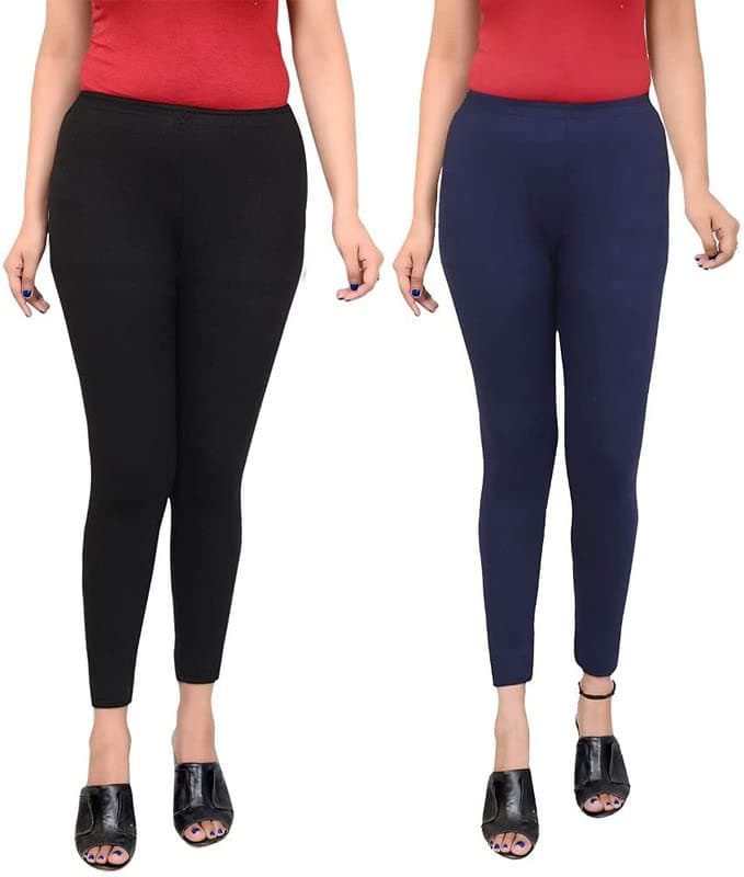 Zip ZAP Zen Ultra Soft Cotton Solid Regular Leggings for Womens and Girls Pack of 2_CA03_Black and Navy Blue_V