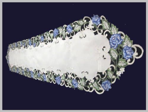 Victorian Blue Rose Mantel Cover, Table Runner 12"*65"