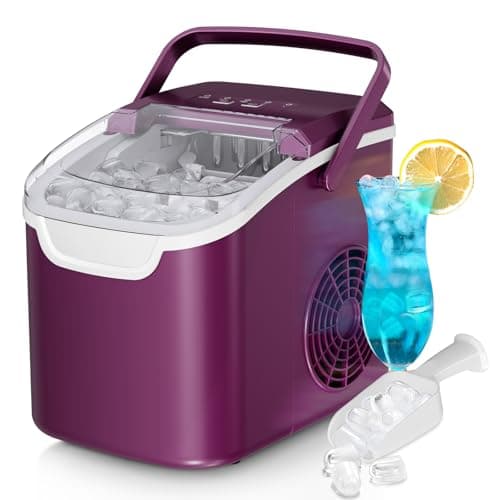 Countertop Ice Maker, 26 lbs/Day ice Production, 2 Sizes, 8 ice Cubes in 6 Minutes - Portable Mini, Energy Efficient, with Basket/Scoop for Home/Party/Travel/Camping/Bar