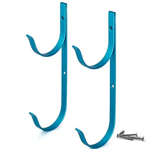Pool Pole Hanger Premium 2pc Blue Aluminium Holder Set by Aquatix Pro, Ideal Hooks for Telescopic Poles, Skimmers, Leaf Rakes, Nets, Brushes, Vacuum Hose, Garden Tools and Swimming Pool Accessories