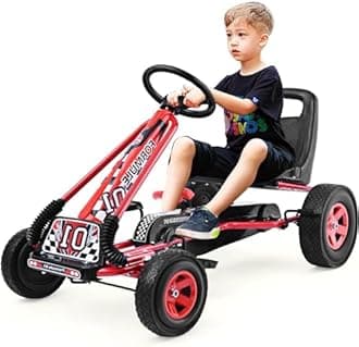 DORTALA Go Kart for Kids 4 Wheels Off Road Pedal Powered Go Kart 2 Position Adjustable Bucket Seat Safety Brake EVA Rubber Tire Outdoor Ride On Racer Pedal Car for Boys & Girls (Red)