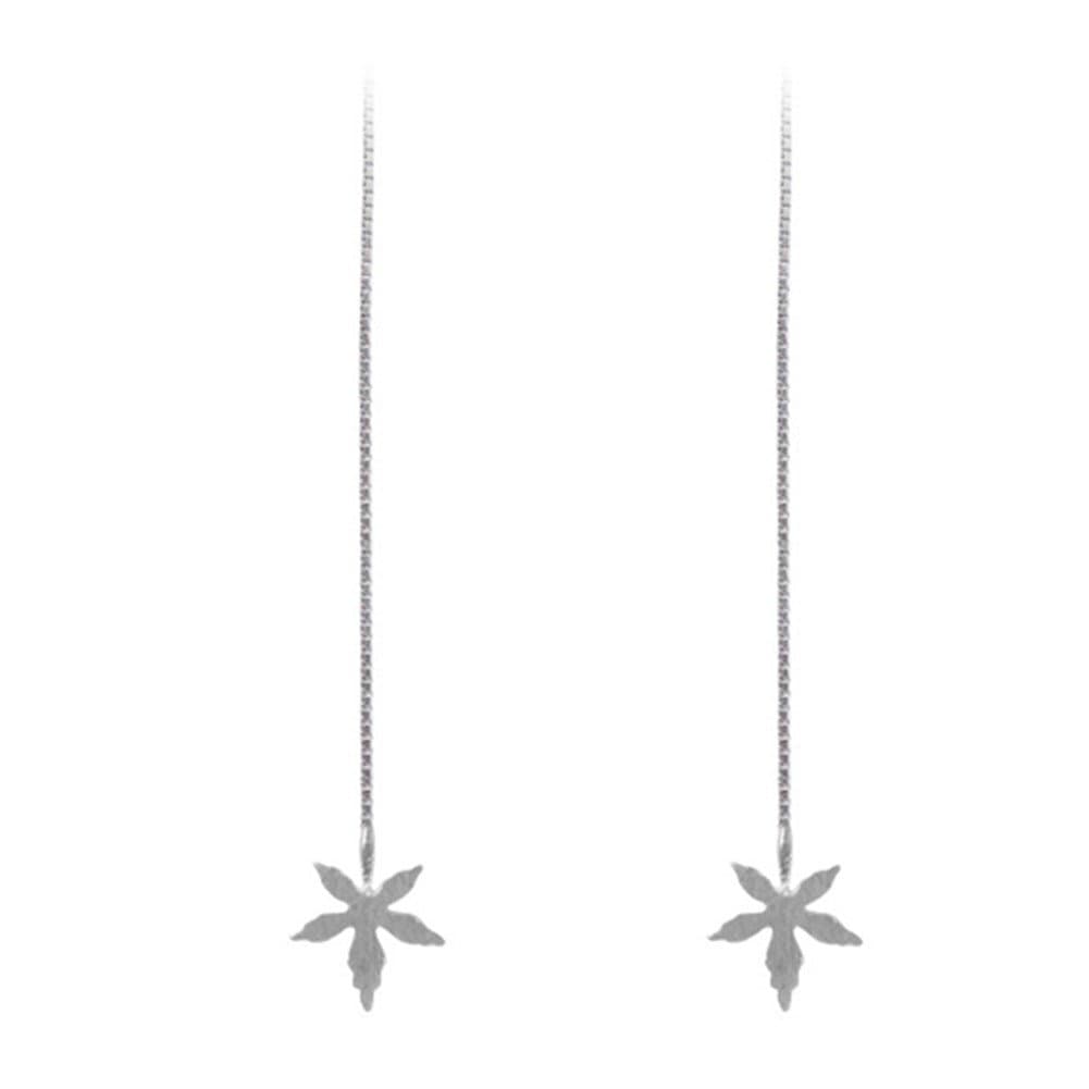 S925 Sterling Silver Plated maple leaf Charm ear line threader Women Long Tassel Drop Earrings