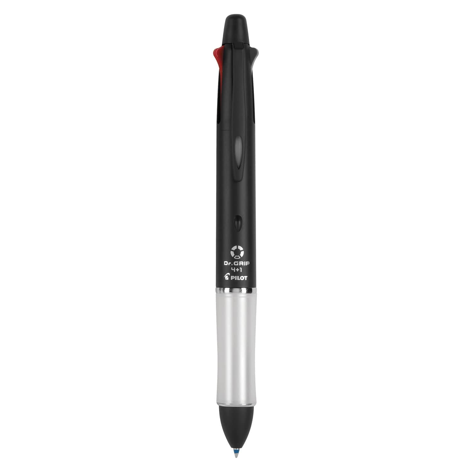 PILOT Dr. Grip 4+1 Multi-Function Refillable & Retractable Ballpoint Pen + Pencil, Fine Point, Black Barrel, Black/Red/Blue/Green Inks, Single Pen (36220)