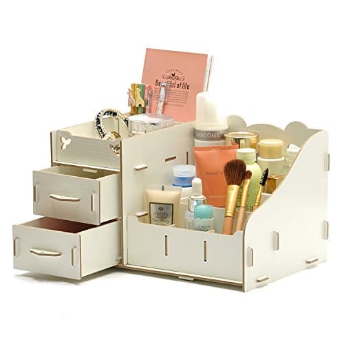 OLSS DIY Panda Wooden Desktop Cosmetics Storage Box Dressing Table Sorting Debris Storage Box Drawer (Ivory)