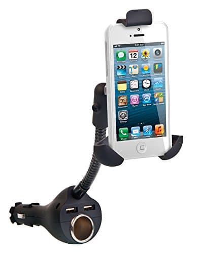 Ideas In Life Smartphone Car Mount Universal Adjustable Auto Mount with 2 USB 2.1 Amp Charging Ports - iPhone 5/4/4s Car Mount Auto Docking Station