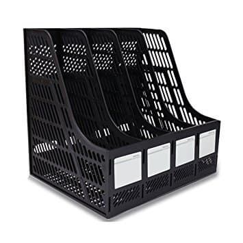 SKYFUN (LABEL) Plastic File Holder Office Desk Table Top Book Shelf Organizer Literature Magazine Paper Document Folder Tray Letter File Sorter Rack Storage Cabinet Container (Black)