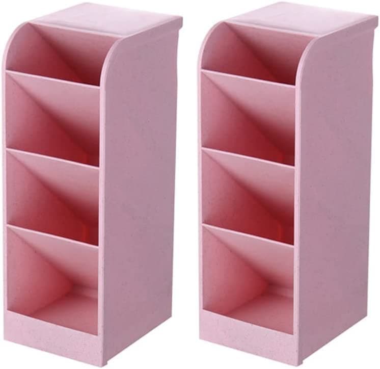 Large Desk Organizer With Pen Holder - Desktop Storage for Office, School, Household Items - 4 Compartments, Large Capacity, Cosmetic Storage Box (Pink, 2pcs)