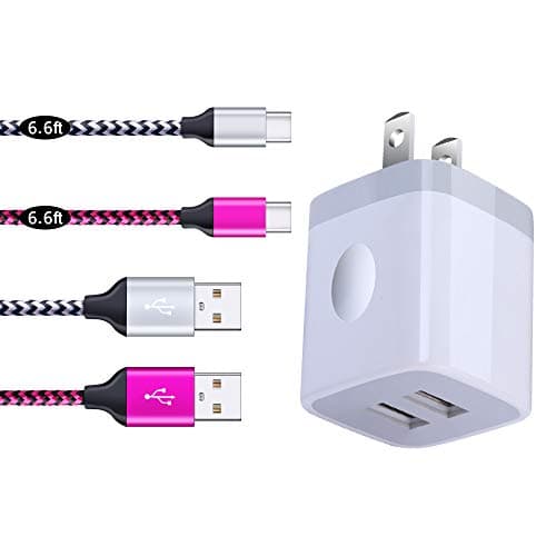 USB Type C Phone Charger, Vifigen Dual USB Adapter Wall Charger Plug with 2 Pack 6.6ft Braided USB C Cable for Samsung Galaxy S10e S10 S10+ S9/ S8 Plus S7 Edge S6, Note 9/8, LG G8 G7 G6 G5/V20, Moto Z