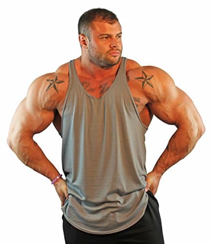 Physique Bodyware Men's No Logo Y Back Stringer Tank Top. Made in America (Extra Large, Cement) Grey