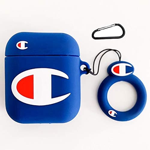 Compatible with Air pods 1/2 Case Cover, Five Star Online Cute 3D Funny Cartoon Character Soft Silicone Skin Kawaii Fun Cool Keychain Ring Design for Kids Teens Boys Girls Headphone Case(Blue Champin)