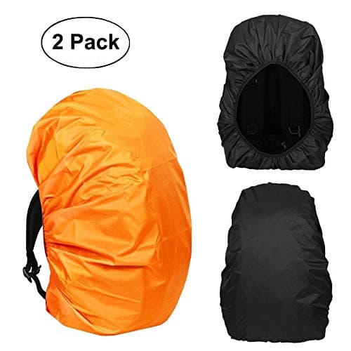 PUPNAN Waterproof Backpack Rain Cover 30L-40L, Elastic Adjustable Dustproof Rainproof Protector Pack Covers Hiking/Camping/Cycling/Traveling, 2-Pack (Black+Orange)
