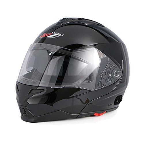 AVE A-20 Atom Modular Flip-Up Motorcycle Helmet with Integrated Bluetooth and Drop Down Sun Visor (Black, XX-Large)