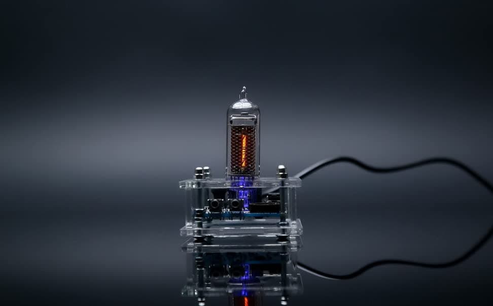 IN-14 Single Digit Nixie Tube Clock Assembled with Clear Acrylic Enclosure and Adapter Warranty