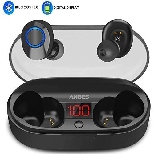 Wireless Earbuds, ANBES Bluetooth Headphones 5.0 LED Display Mini True Bluetooth Earbuds, 16H Playtime 3D Stereo Headset with Microphone, IPX5 Waterproof in-Ear Wireless Headphones with Charging Case