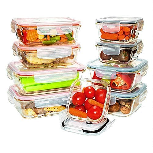 Benir Kitchen [9 Value Pack] Tempered Glass Food Storage Containers w/Locking Lids | No-Leak, BPA Free, Airtight, Microwave/Oven/Dishwasher/Freezer Safe
