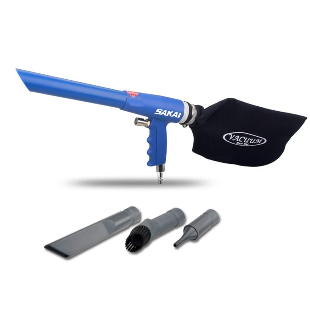 SAKAI Air Powered 2 in 1 Function Air Vacuum Blow Gun and Suction Kit with 3 Type Tube and Rotatable Brush