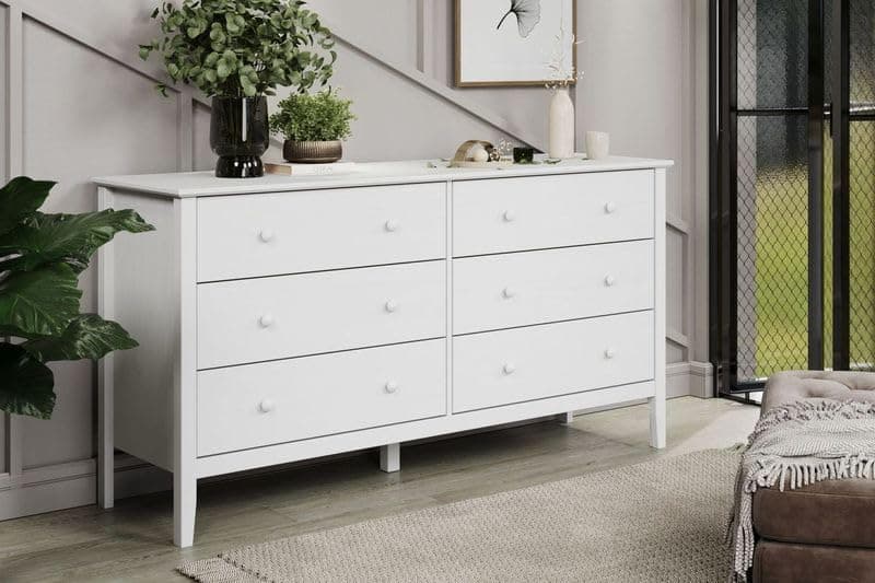 Home Source 32.5" 6-Drawer Chest for Bedroom - Premium Dressers Bedroom Furniture - Spacious Chest of Drawers in Sturdy Solid Pinewood/MDF (White)