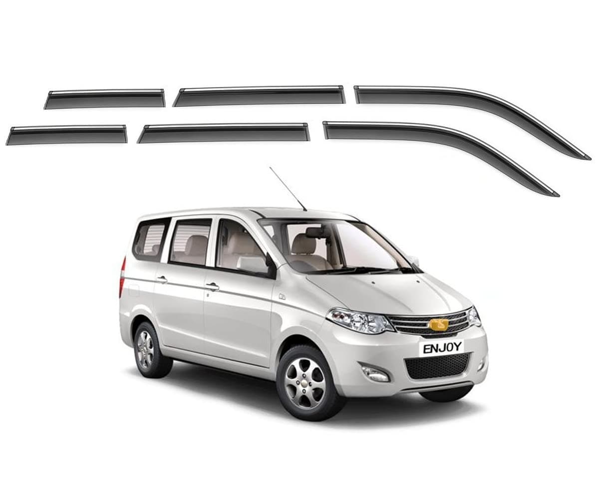 Unbreakable Chrome line Door Visor/Wind Deflector/Rain Guard Compatible for Chevrolet Enjoy (Set of 6pc)